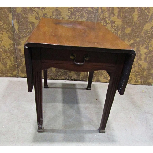 2215 - A 19th century mahogany Pembroke table with frieze drawer and shaped apron, raised on square tapered... 