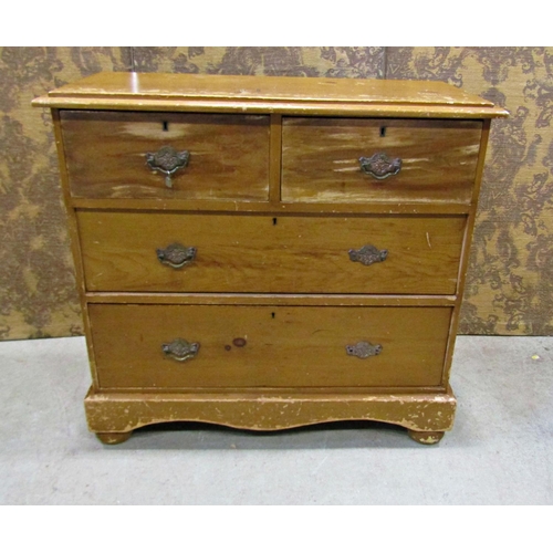 2217 - A late Victorian pine bedroom chest of two long and two short graduated drawers, set on a plinth wit... 