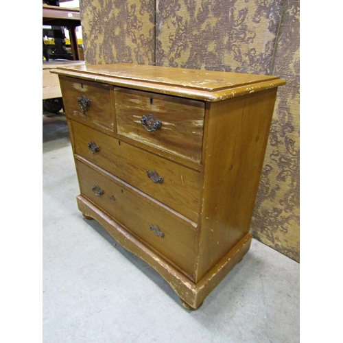 2217 - A late Victorian pine bedroom chest of two long and two short graduated drawers, set on a plinth wit... 