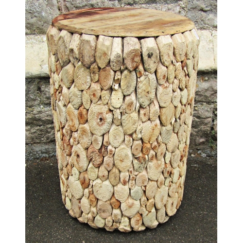 2224 - A novelty rustic cylindrical stool, 40cm diameter x 58cm high