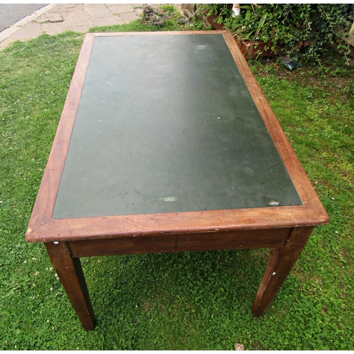 2233 - A mahogany writing desk with inset leather top, with three drawers on square taper legs, 152cm long