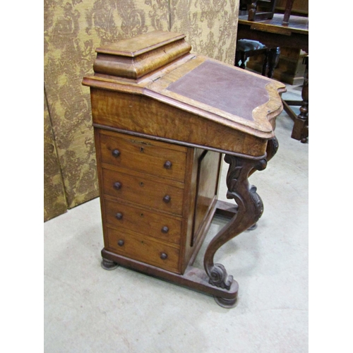 2237 - A Victorian walnut and figured walnut davenport of usual form with cabriole supports and simply fitt... 