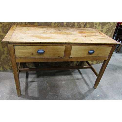 2238 - 19th century stripped and waxed pine kitchen work table fitted with two deep frieze drawers raised o... 