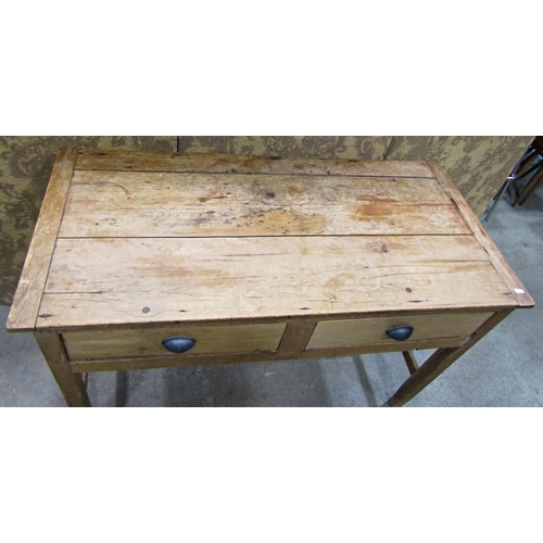 2238 - 19th century stripped and waxed pine kitchen work table fitted with two deep frieze drawers raised o... 