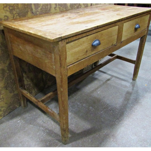 2238 - 19th century stripped and waxed pine kitchen work table fitted with two deep frieze drawers raised o... 