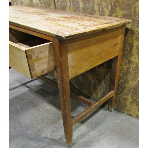 2238 - 19th century stripped and waxed pine kitchen work table fitted with two deep frieze drawers raised o... 