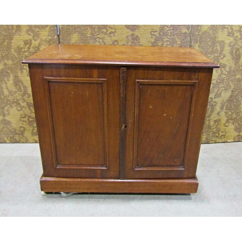 2253 - A Victorian mahogany panelled cupboard of small dimensions enclosed by two panelled doors, 66cm long... 