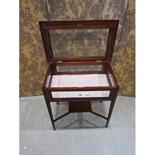 2258 - An inlaid Edwardian mahogany vitrine with cross banded detail on square tapered legs with under gall... 