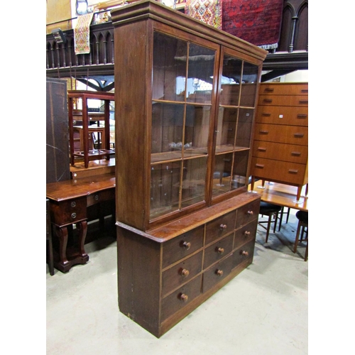 2263 - 19th century mahogany shop cabinet, the lower section enclosed by nine drawers, the upper section by... 