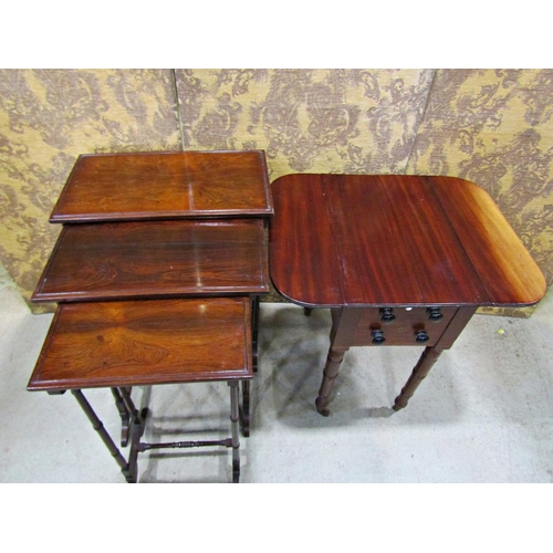 2270 - A Victorian mahogany sewing table enclosed by two frieze drawers on turned supports