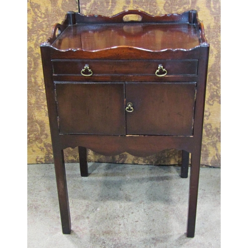 2284 - A Georgian style mahogany tray top commode the front elevation enclosed by shallow drawer and a cupb... 