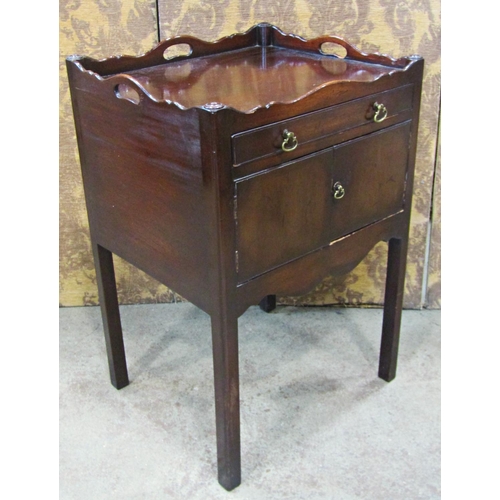 2284 - A Georgian style mahogany tray top commode the front elevation enclosed by shallow drawer and a cupb... 