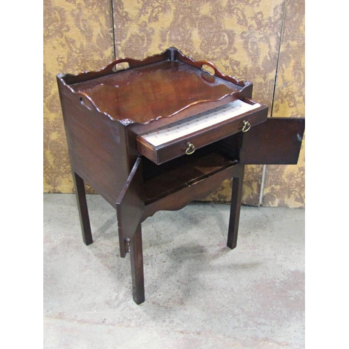 2284 - A Georgian style mahogany tray top commode the front elevation enclosed by shallow drawer and a cupb... 