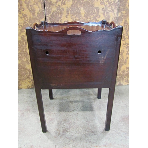 2284 - A Georgian style mahogany tray top commode the front elevation enclosed by shallow drawer and a cupb... 