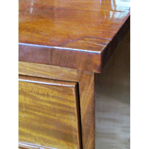 2307 - A Victorian mahogany bow fronted chest of three long and two short drawers on splay supports , 103 c... 