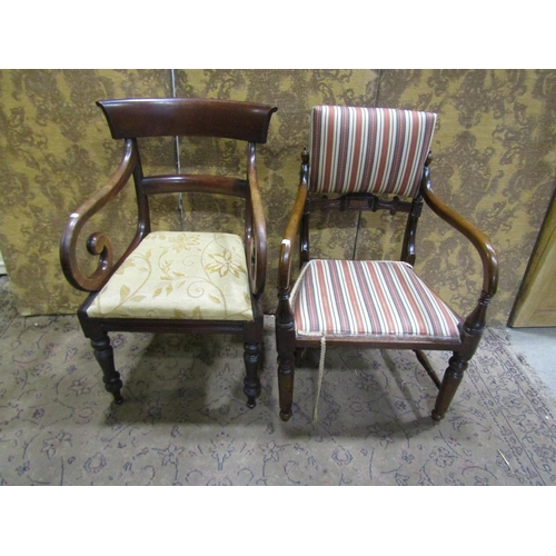 2328 - A Victorian walnut drawing room chair with open framework and carved detail, together with a further... 