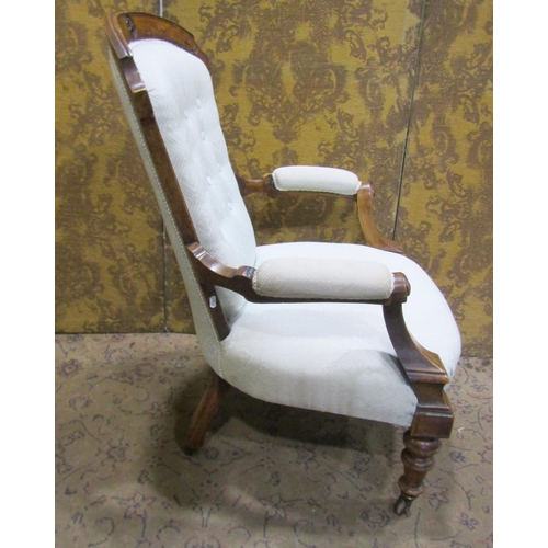 2328 - A Victorian walnut drawing room chair with open framework and carved detail, together with a further... 