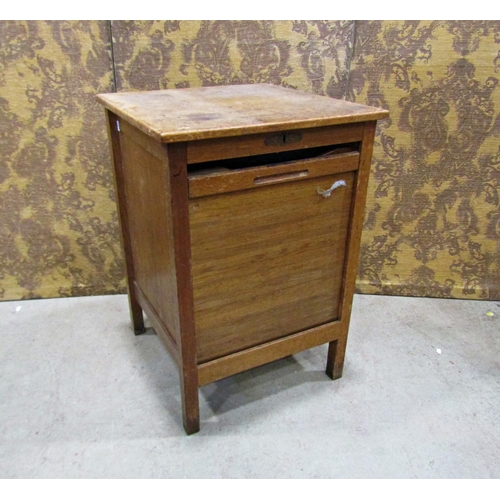 2333 - A small oak tambour front filing cabinet enclosing five drawers, 50cm wide x 73cm high