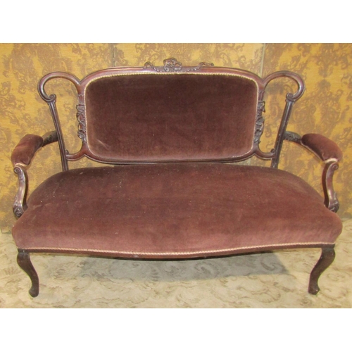 2346 - An Edwardian parlour room suite comprising a sofa, two armchairs and two single chairs with carved a... 