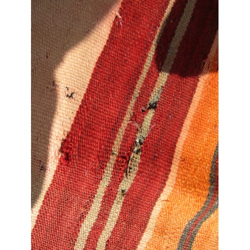 1680 - Two Kilim Rugs with simple striped designs, one in shades of ochre and dark red (320 x 300 cm), the ... 