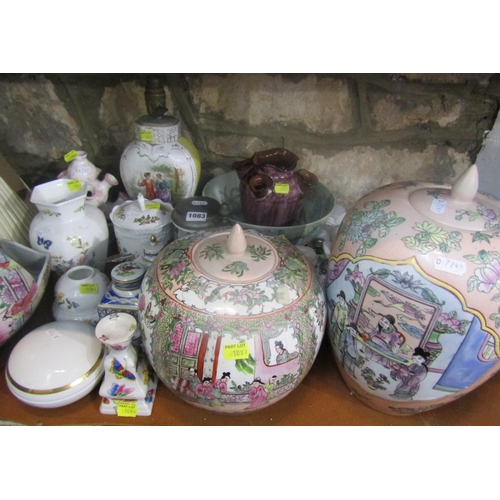 1112 - Collection of lidded jars to include Dresden example, toilet water bottle and cover, etc