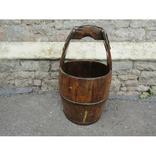 2103 - A vintage Chinese coopered and steel banded well bucket/pail