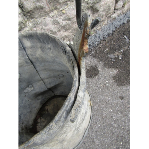 2075 - A small antique lead bucket/pail, with simple galvanised loop handle and banded detail, the main bod... 