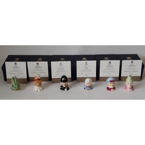 1118 - Six Royal Worcester Limited Edition Connoisseur Collection Punch & Judy Series Candle Snuffers, comp... 