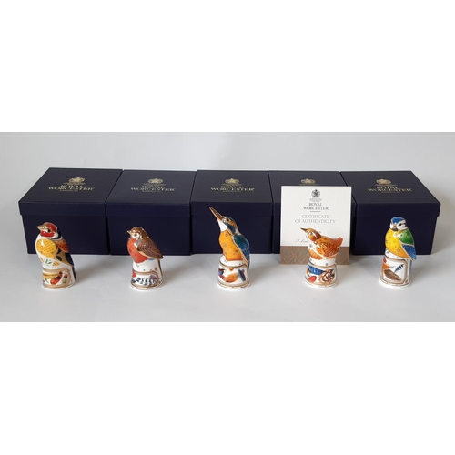 1117 - Five Royal Worcester Candle Snuffers comprising Robin, Goldfinch, Kingfisher, Bluetit and Wren all i... 