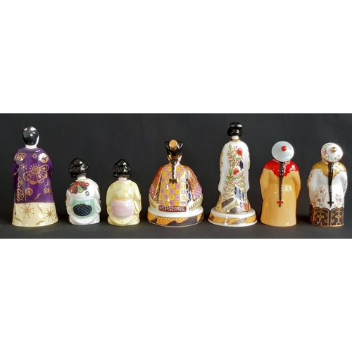 1127 - Seven Royal Worcester Candle Snuffers including five Limited Editions Empress, Emperor, Japanese Gir... 