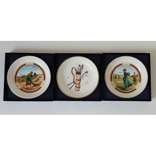 1131 - A collection of 34 coaster dishes by Royal Worcester, all boxed, including floral, golfing scenes, l... 