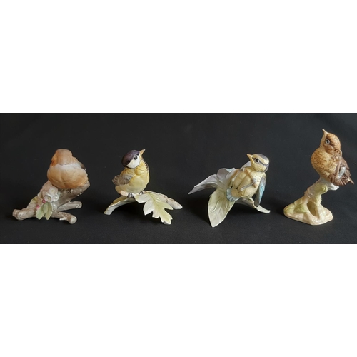 1115 - Four Royal Worcester fledgling garden birds, 1977-1978, mounted on flowers, branches and leaves, inc... 