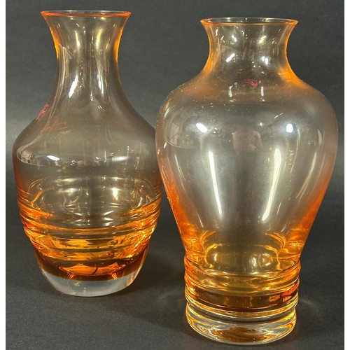 1171 - Four Caithness amber glass vases, six similar champagne bowls, two crimped glass dishes, a Dartingto... 