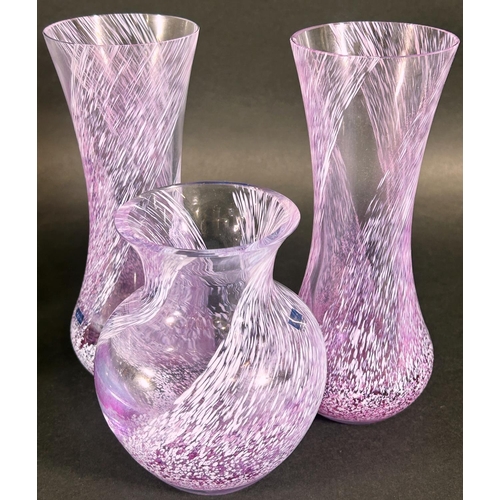 1176 - Six examples of Caithness glass vases from the Flamenco collection, all in lilac with spiral decorat... 