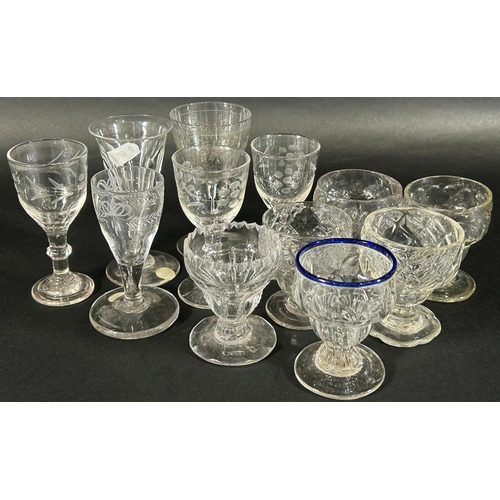 1177 - Five similar 19th century bonnet glasses and five 19th century wine glasses of varying design