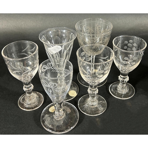 1177 - Five similar 19th century bonnet glasses and five 19th century wine glasses of varying design