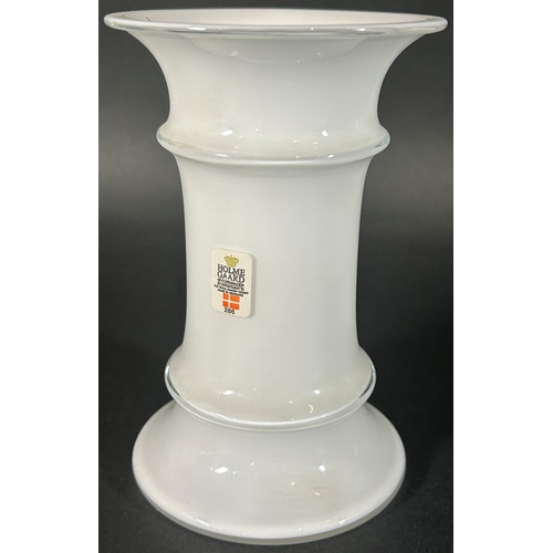 1183 - A Holmegaard milky white Apoteker vase with makers original sticker, 14cm high