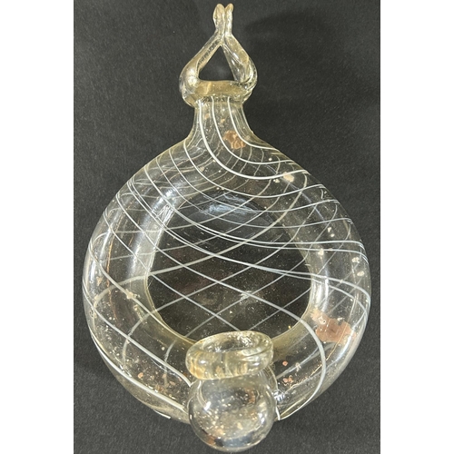 1185 - A pair of Venetian glass circular oil lamps with pulled finials, 16cm x 12cm