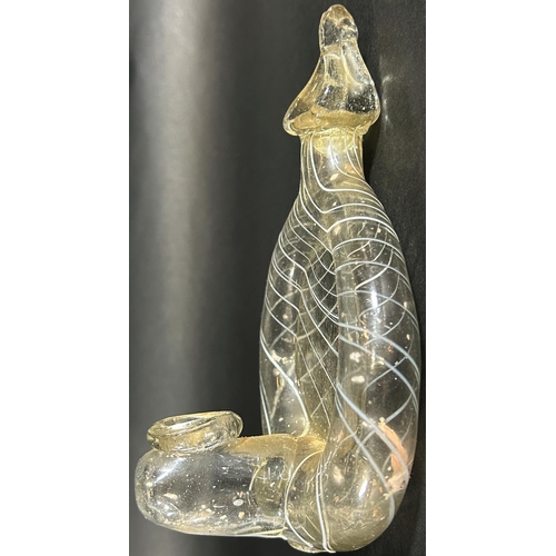 1185 - A pair of Venetian glass circular oil lamps with pulled finials, 16cm x 12cm