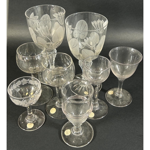 1188 - A selection of eight 18th, 19th and 20th century wine glasses of varying shapes and sizes