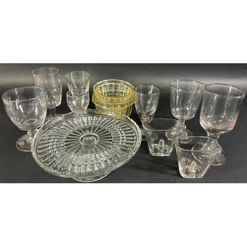 1189 - A selection of seven 19th and 20th century wine and ale glasses, two glass jelly moulds and a pair o... 