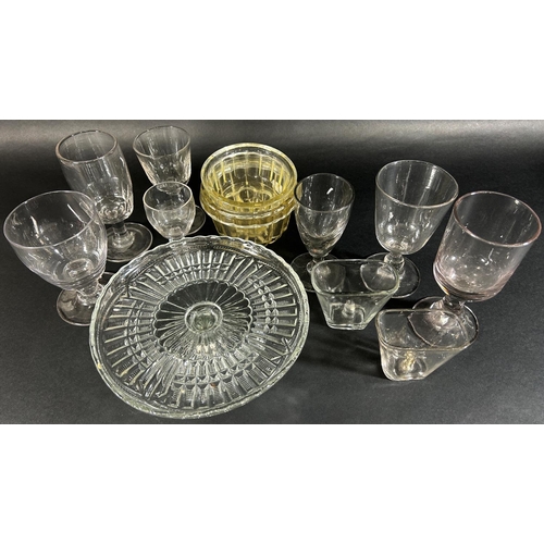 1189 - A selection of seven 19th and 20th century wine and ale glasses, two glass jelly moulds and a pair o... 