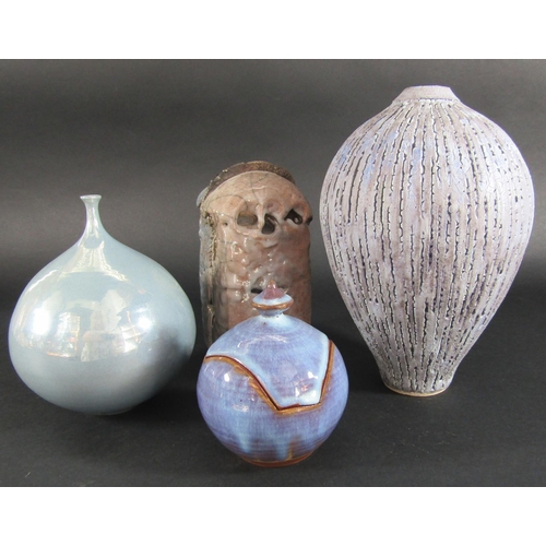 1143 - Studio pottery ware by Jean Pierre Chollet, a Meiping vase with glazed finish, etc (4 pieces)