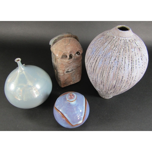 1143 - Studio pottery ware by Jean Pierre Chollet, a Meiping vase with glazed finish, etc (4 pieces)