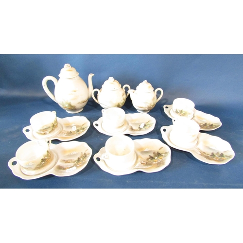 1061 - Three Japanese egg shell porcelain tea sets with landscape character, dragon and other typical detai... 