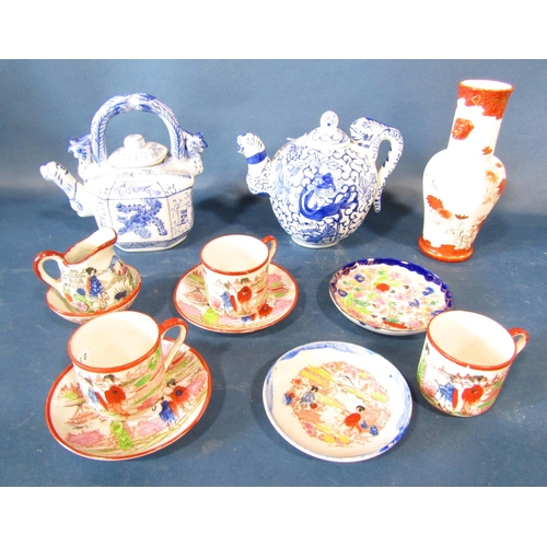 1061 - Three Japanese egg shell porcelain tea sets with landscape character, dragon and other typical detai... 