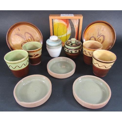 1154 - Collection of Studio Pottery ware including work by Jill Barneby, double landscape box, (two beakers... 