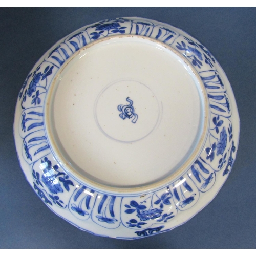 1063 - 19th century Japanese blue and white dish with hand painted floral detail and a late 18th century Fa... 