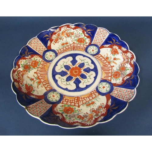 1068 - 19th century Imari charger with fluted borders with typical pallet and repeating floral panels, 48 c... 