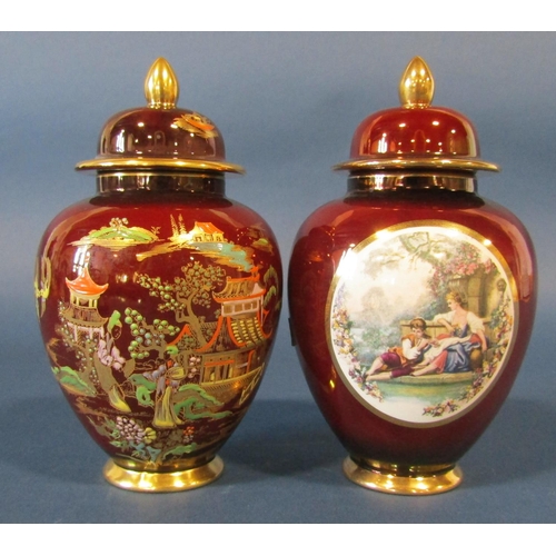 1080 - A Carltonware Rouge Royale oviform vase and cover with chinoiserie detail together with a further si... 